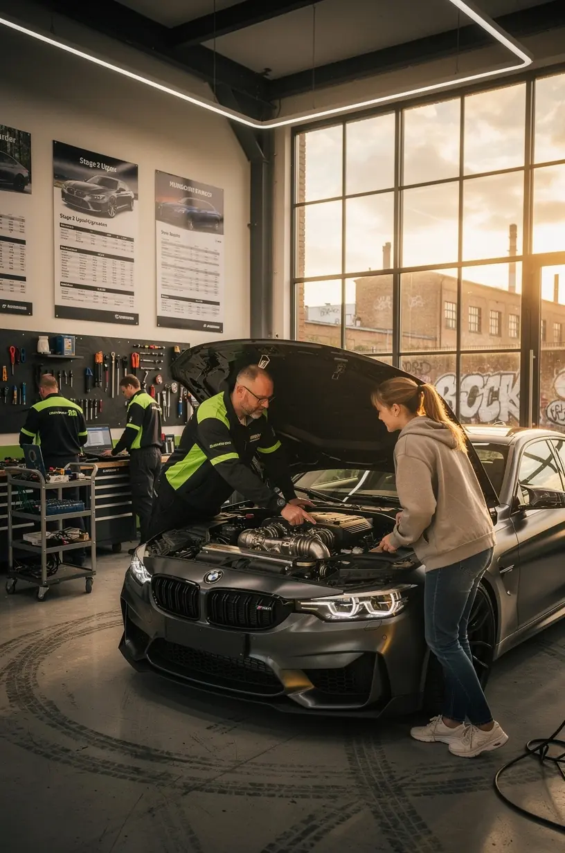 Leistungssteigerung und individuelle Fahrzeuganpassung in modern ausgestatteter Werkstatt